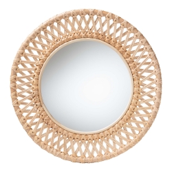 bali & pari Burris Natural Rattan Wall Mirror - Handwoven Wicker Round Frame, Boho Coastal Accent Wall Decor for Entryway, Bedroom, or Living Room